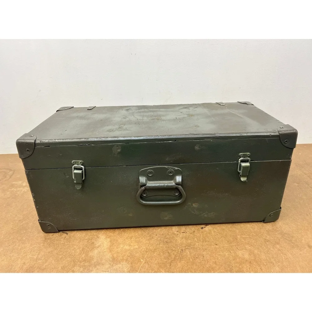 Vintage Military Wooden Chest Case OD Green Trunk Locking Tool Box Storage US